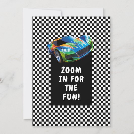 Race auto verjaardagsfeestje ontwerp kaart (Achterkant)