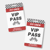 Race Auto Verjaardagsfeestje Pit Crew VIP Pas Pit  Badge (Voor- en achterkant)