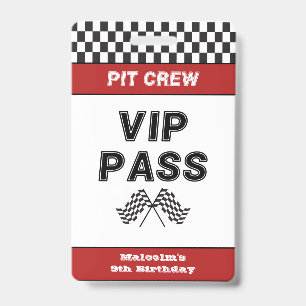 Race Auto Verjaardagsfeestje Pit Crew VIP Pas Pit Badge