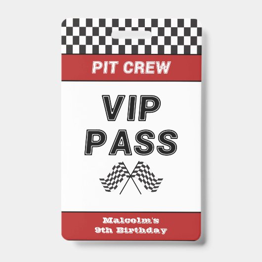 Race Auto Verjaardagsfeestje Pit Crew VIP Pas Pit  Badge (Voorzijde)