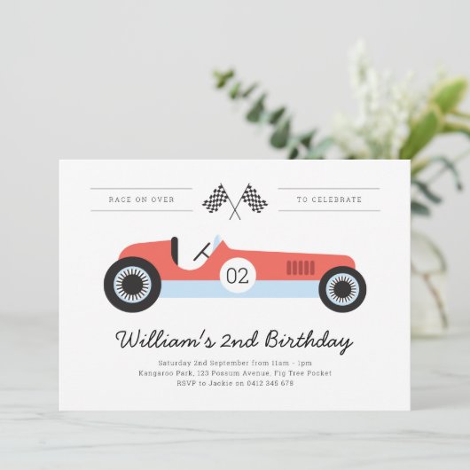  Race Auto Verjaardagsfeestuitnodiging Kaart (Staand voorkant)
