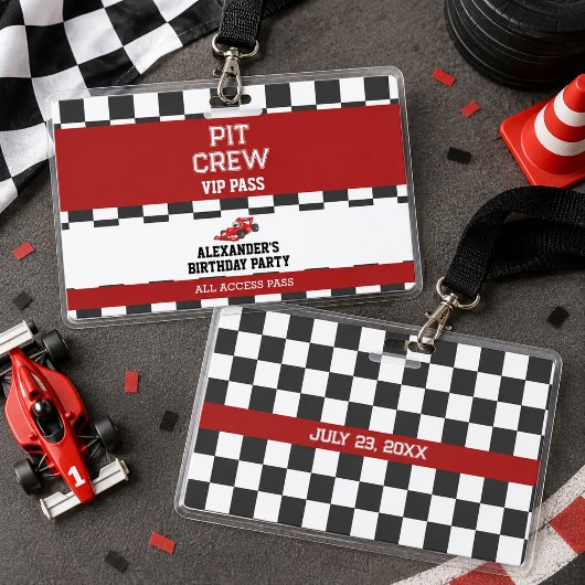 Race Auto VIP Pas Pit Crew Verjaardagsfeestje Badge