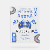 Race auto Welkom Baby shower Acryl Bord (Voorkant)