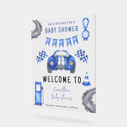 Race auto Welkom Baby shower Acryl Bord (Hoek)