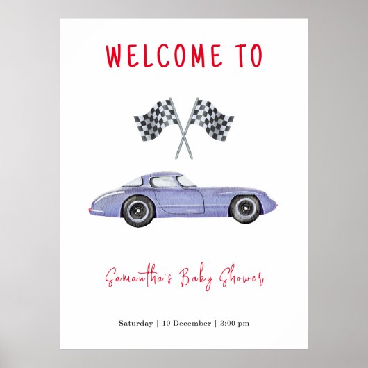 Race auto Welkom Baby shower Poster (Voorkant)
