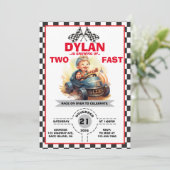 Race auto's 2e verjaardag uitnodigen kaart (Staand voorkant)