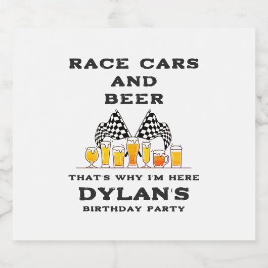 Race Auto's & Bier Geruite Vlag RaceDay Verjaardag Bier Etiket (Enkel label)