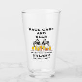 Race Auto's & Bier Geruite Vlag RaceDay Verjaardag Glas (Voorkant)