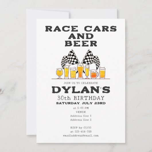 Race Auto's & Bier Geruite Vlag RaceDay Verjaardag Kaart (Voorkant)
