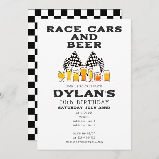 Race Auto's & Bier Geruite Vlag RaceDay Verjaardag Kaart (Voorkant / Achterkant)