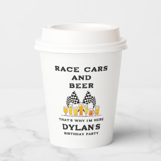 Race Auto's & Bier Geruite Vlag RaceDay Verjaardag Papieren Bekers (Achterkant)