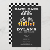 Race auto's en bier geruite vlag Raceday Verjaarda Kaart (Voorkant / Achterkant)