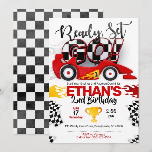 Race-autoverjaardag, autoverjaardag, racewagen-fee kaart (Voorkant / Achterkant)