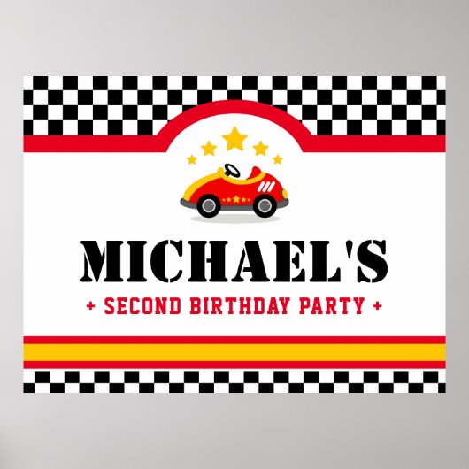 Race-autoverjaardagsfeestje dessert tabelachtergro poster (Voorkant)