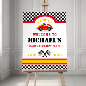 Race-autoverjaardagsfeestje welkomstsignaal poster