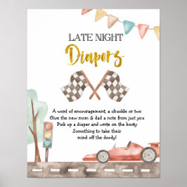 Race-Baby shower laat 's nachts, luidersbord Poster