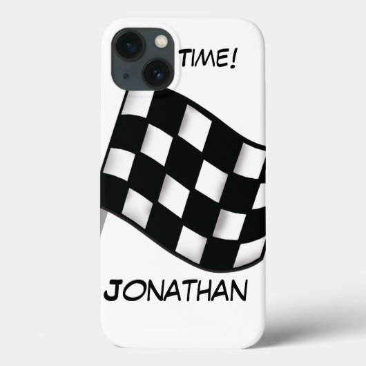 Race Black White Gecontkered Flag Name Persoonlijk Case-Mate iPhone Case (Achterkant)