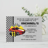 Race Car 11th Birthday Party Invitation Kaart (Staand voorkant)