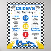 Race Car 1st Birthday Party Milestone Poster (Voorkant)