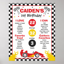 Race Car 1st Birthday Party Milestone Poster