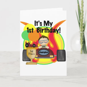 Race Car 1st Birthday Tshirts en Gifts Kaart