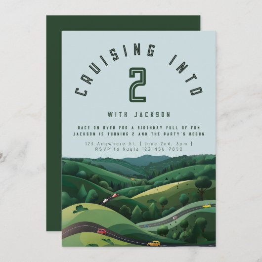 Race Car 2e verjaardag uitnodiging | De twee snell (Voorkant / Achterkant)
