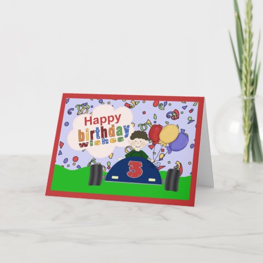 Race Car 3 Years Boy Birthday Card Kaart (Voorkant)
