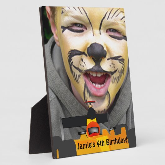 Race Car 4/th Birthday Party Display personalisere Fotoplaat (Zijkant)