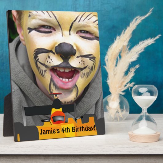 Race Car 4/th Birthday Party Display personalisere Fotoplaat (Zijkant)