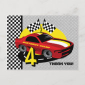 Race Car 4e Verjaardag Briefkaart (Voorkant)