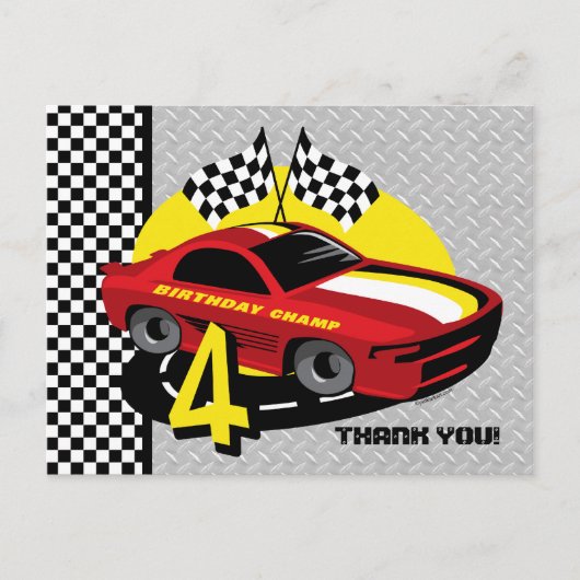 Race Car 4e Verjaardag Briefkaart (Voorkant)