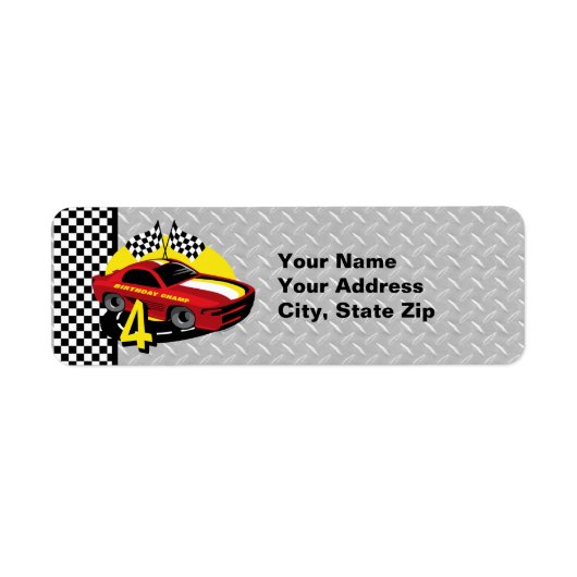 Race Car 4th Birthday Label (Voorkant)
