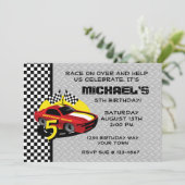 Race Car 5th Birthday Party Invitation Kaart (Staand voorkant)