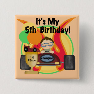Race Car 5th Birthday T-shirts en cadeautjes Vierkante Button 5,1 Cm