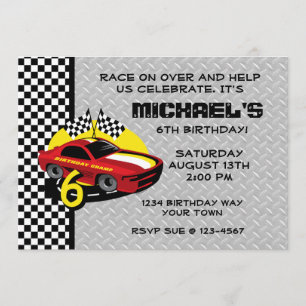 Race Car 6th Birthday Party Invitation Kaart