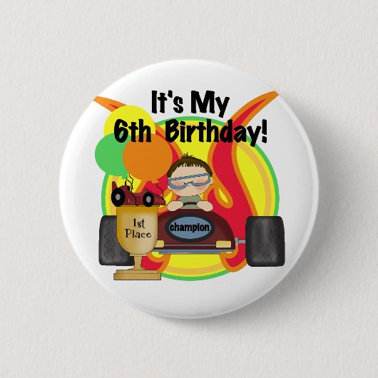 Race Car 6th Birthday Tshirts en Gifts Ronde Button 5,7 Cm (Voorkant)