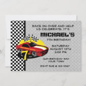 Race Car 7th Birthday Party Invitation Kaart (Voorkant)