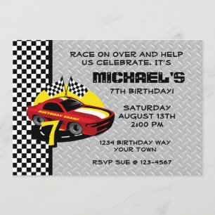 Race Car 7th Birthday Party Invitation Kaart