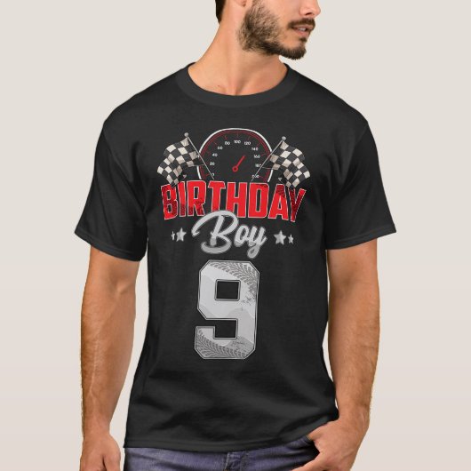 Race Car 9th Birthday Boy Party Racing 9 jaar oud T-shirt (Voorkant)