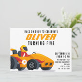 Race Car Any Age Birthday Party Kaart (Staand voorkant)