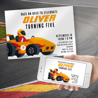 Race Car Any Age Birthday Party Kaart
