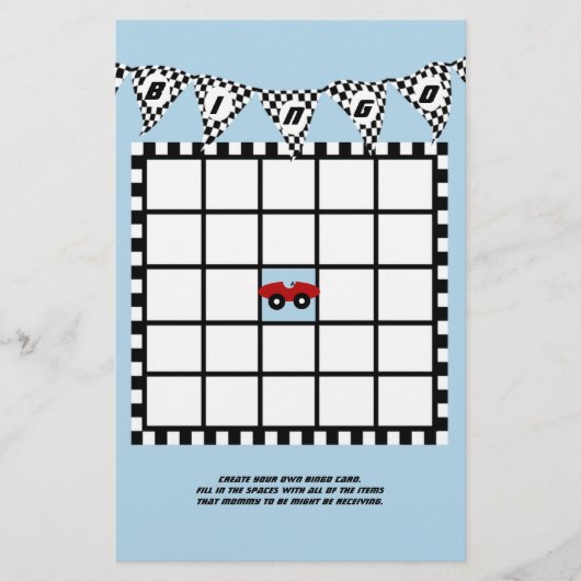 Race Car Baby shower Bingo (Voorkant)