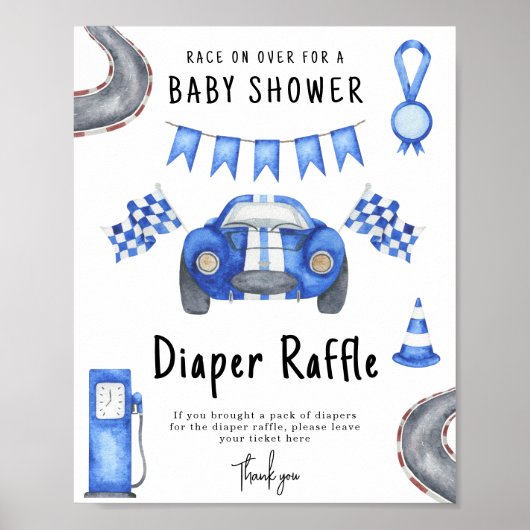Race car baby shower Diaper Raffle game Poster (Voorkant)