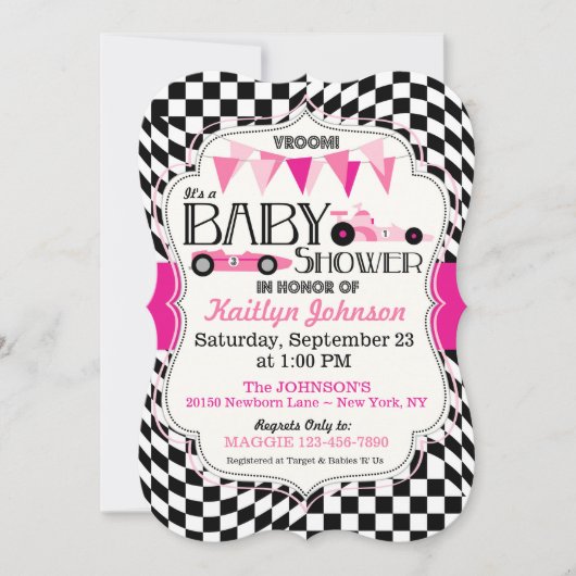 Race Car Baby shower Invitation Card Kaart (Voorkant)