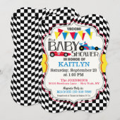 Race Car Baby shower Invitation Kaart (Voorkant / Achterkant)