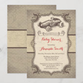 Race Car Baby shower Invitation  Retro Kaart (Voorkant / Achterkant)