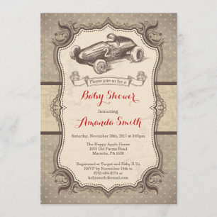 Race Car Baby shower Invitation  Retro Kaart