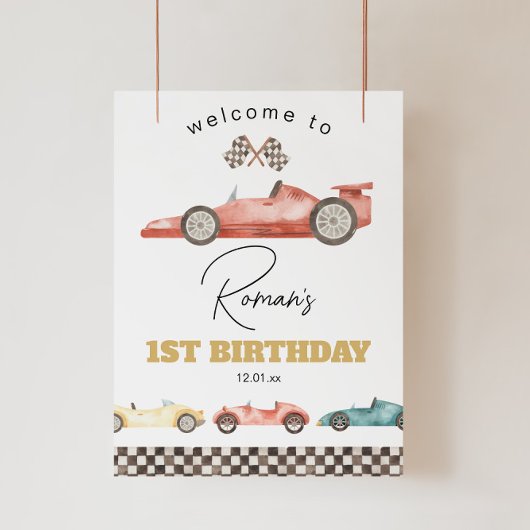 Race Car Baby shower of Birthday Welcome Sign. Poster