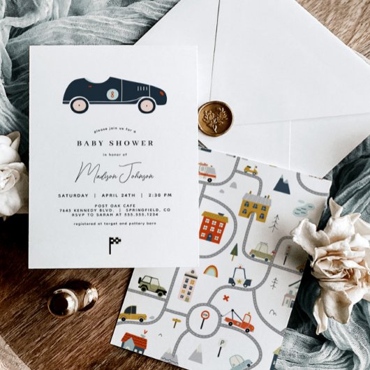 Race Car Baby shower Uitnodiging