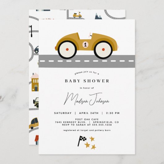 Race Car Baby shower Uitnodiging (Voorkant / Achterkant)